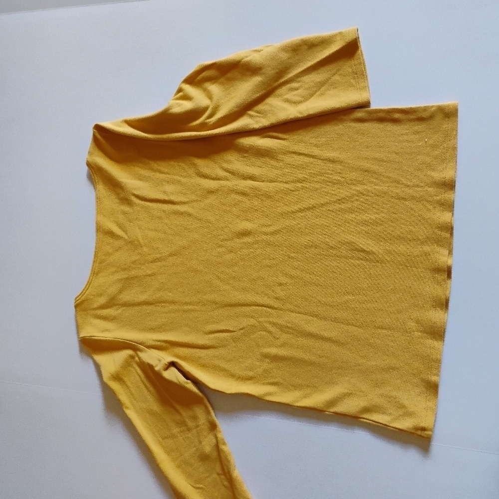Eileen Fisher XS | Mustard Yellow Cotton | Stretch 3/4 Sleeve Top - Picture 4 of 4